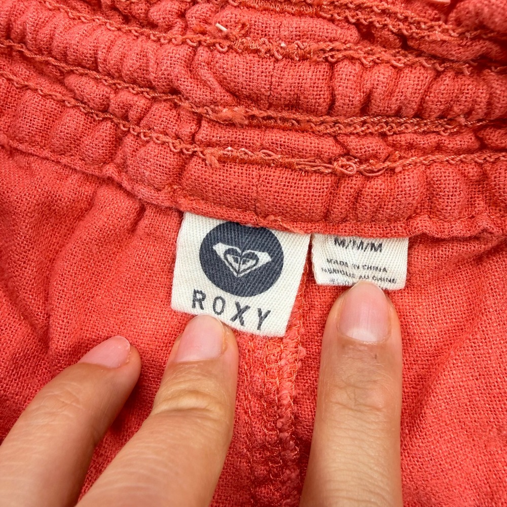 Roxy Oceanside Coral Pink Linen Blend Wide Leg Drawstring Beach Pants Womens M - Picture 10 of 16